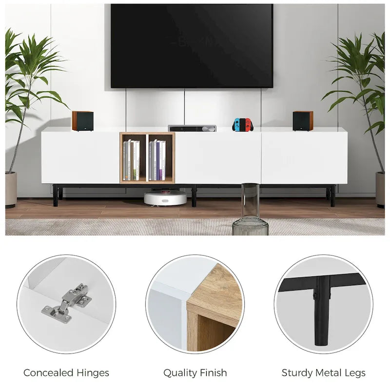 TV-Schrank mit 76 Zoll Breite, Klapptüren, großem Stauraum aus MDF, für Fernseher bis 80 Zoll