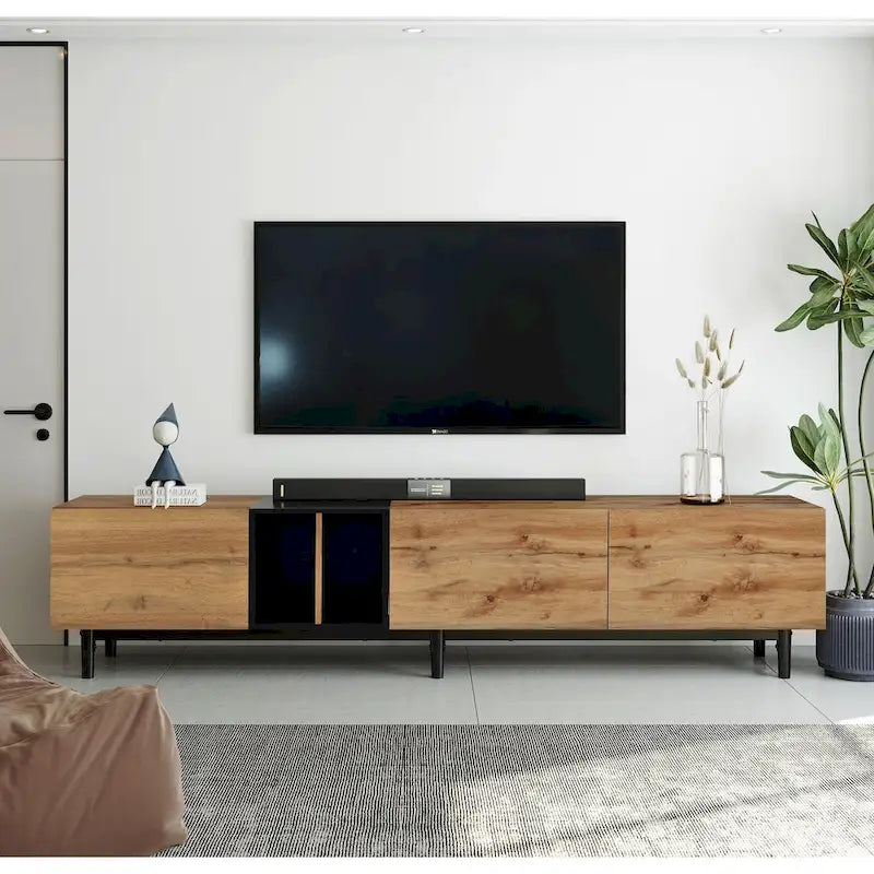 TV-Schrank mit 76 Zoll Breite, Klapptüren, großem Stauraum aus MDF, für Fernseher bis 80 Zoll