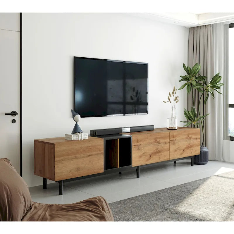 TV-Schrank mit 76 Zoll Breite, Klapptüren, großem Stauraum aus MDF, für Fernseher bis 80 Zoll
