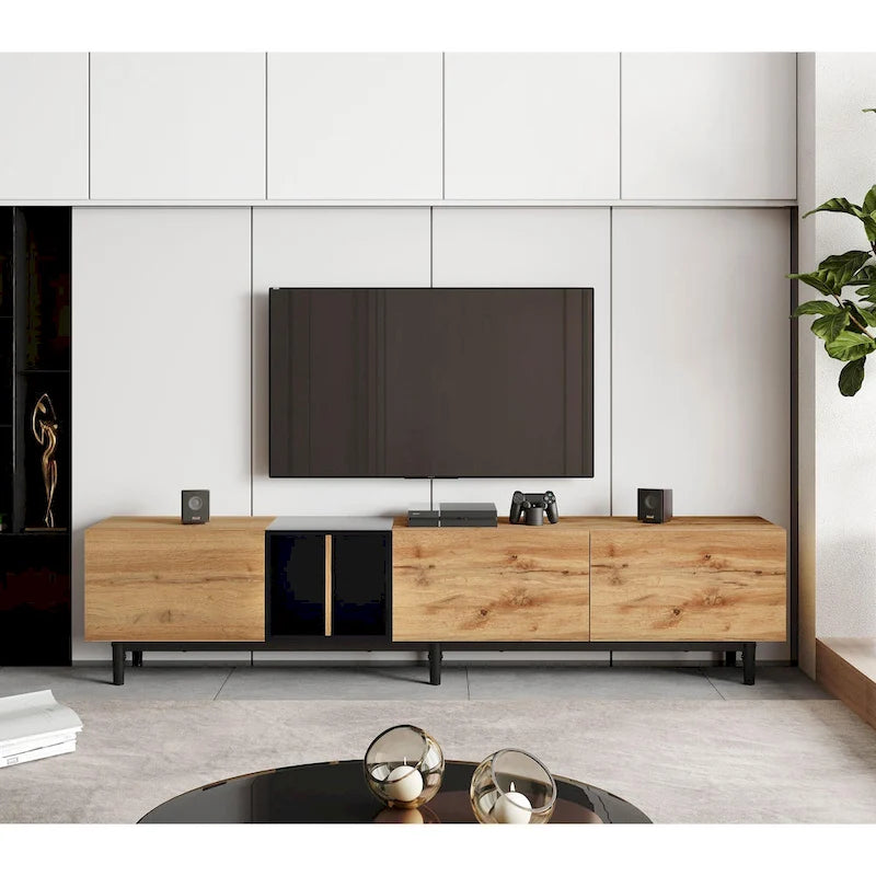 TV-Schrank mit 76 Zoll Breite, Klapptüren, großem Stauraum aus MDF, für Fernseher bis 80 Zoll