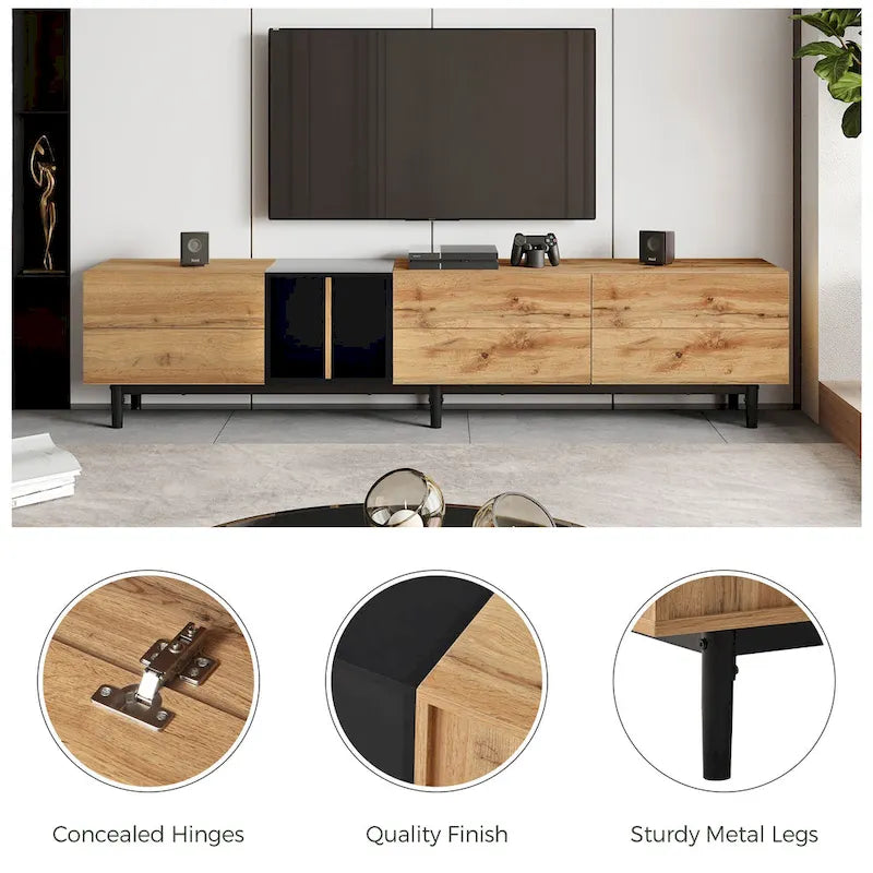 TV-Schrank mit 76 Zoll Breite, Klapptüren, großem Stauraum aus MDF, für Fernseher bis 80 Zoll