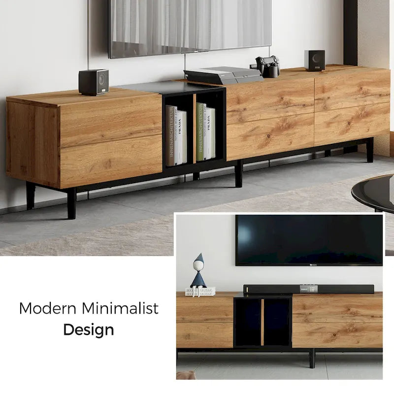 TV-Schrank mit 76 Zoll Breite, Klapptüren, großem Stauraum aus MDF, für Fernseher bis 80 Zoll