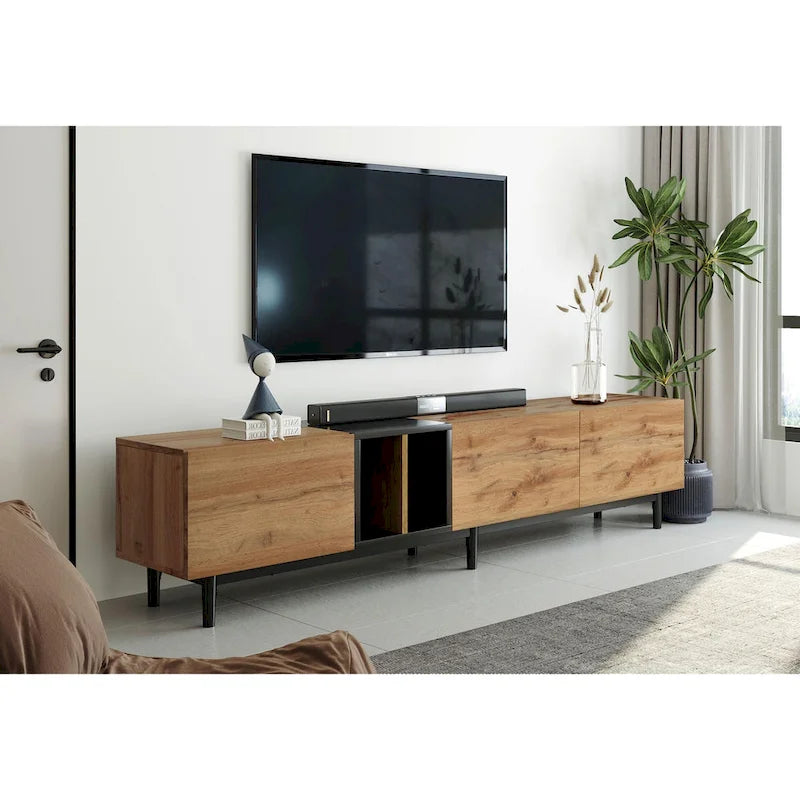 TV-Schrank mit 76 Zoll Breite, Klapptüren, großem Stauraum aus MDF, für Fernseher bis 80 Zoll