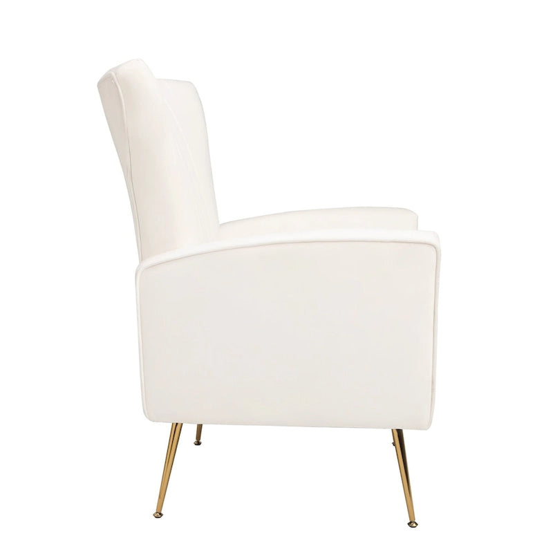 Velvet Wingback Accent Chair Gold Metal Legs High-Density Foam White