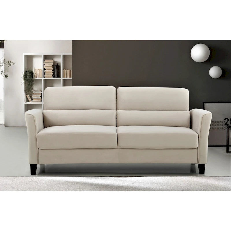Mid-Century Velvet Sofa Sloped Arms Wood Frame Foam Cushions Multi-Color