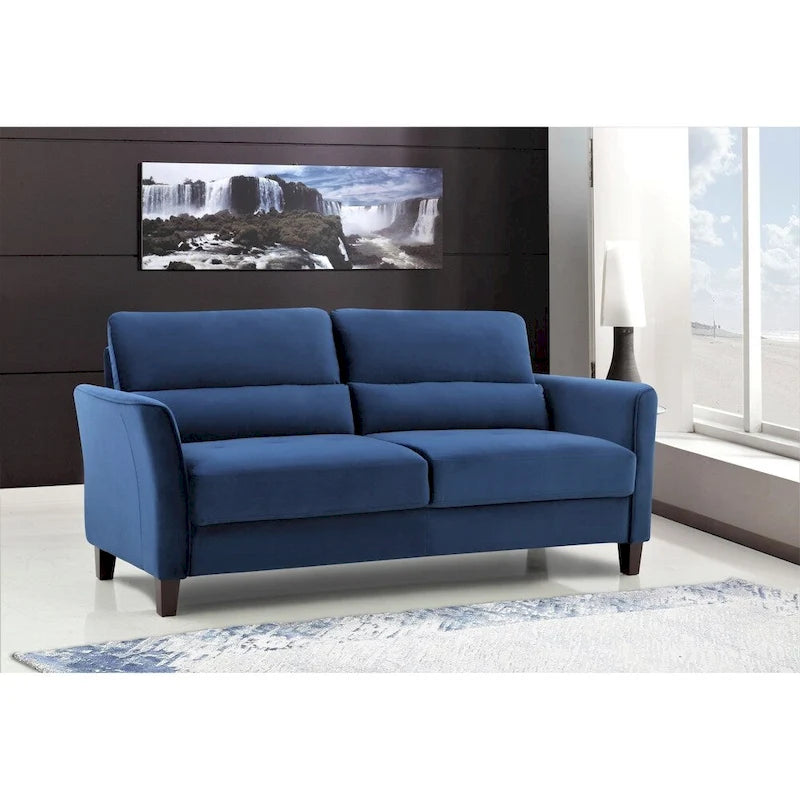 Mid-Century Velvet Sofa Sloped Arms Wood Frame Foam Cushions Multi-Color