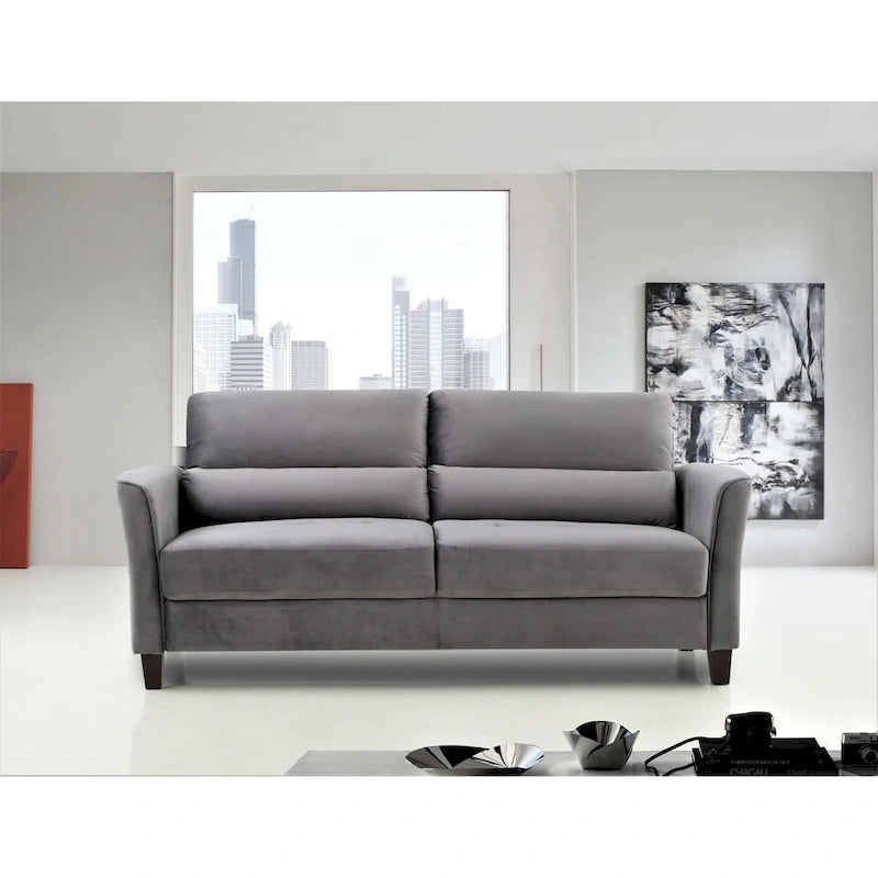 Mid-Century Velvet Sofa Sloped Arms Wood Frame Foam Cushions Multi-Color