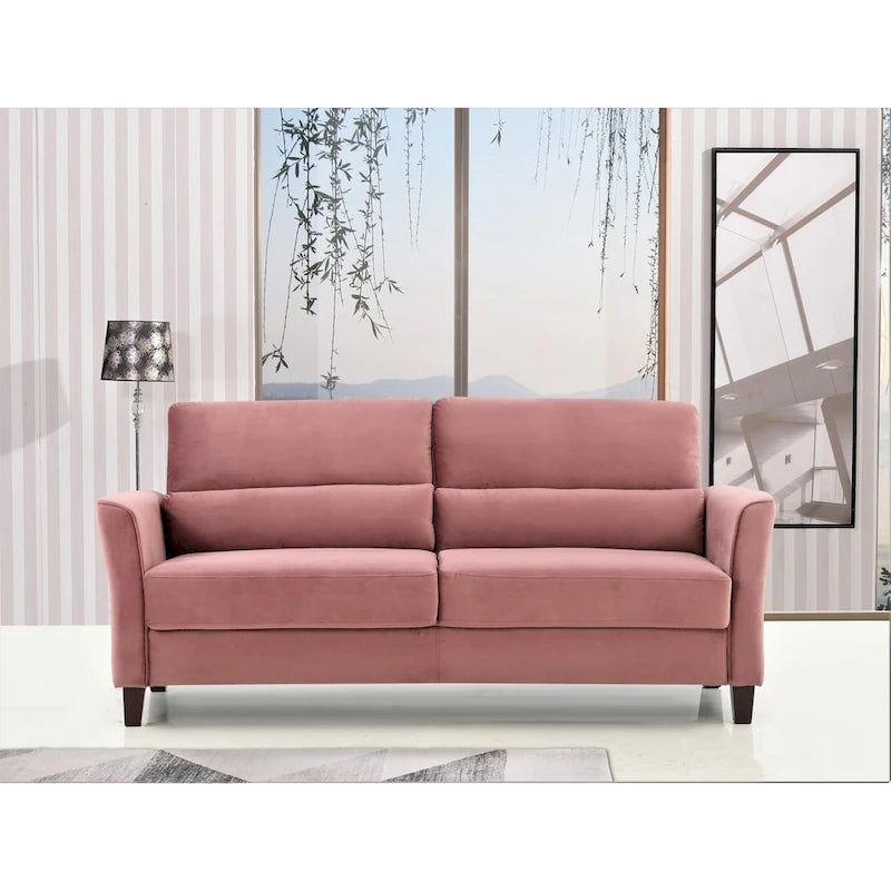 Mid-Century Velvet Sofa Sloped Arms Wood Frame Foam Cushions Multi-Color