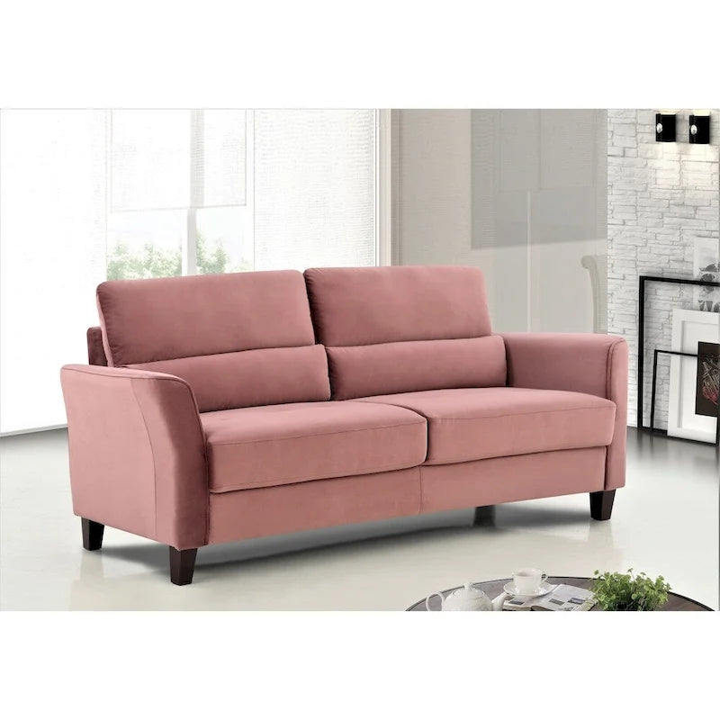 Mid-Century Velvet Sofa Sloped Arms Wood Frame Foam Cushions Multi-Color