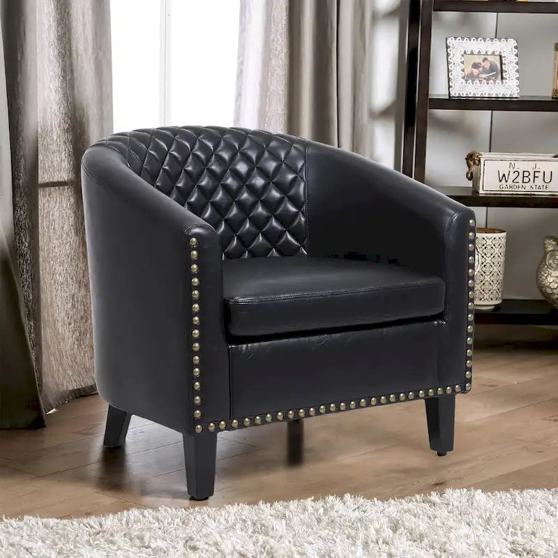 Barrel Accent Chair PU Leather Microfiber Solid Wood Legs Foam Seat Multi-Color