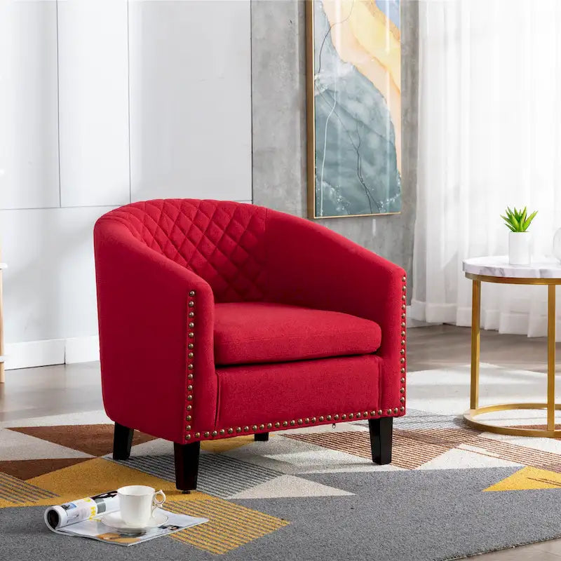 Barrel Accent Chair PU Leather Microfiber Solid Wood Legs Foam Seat Multi-Color