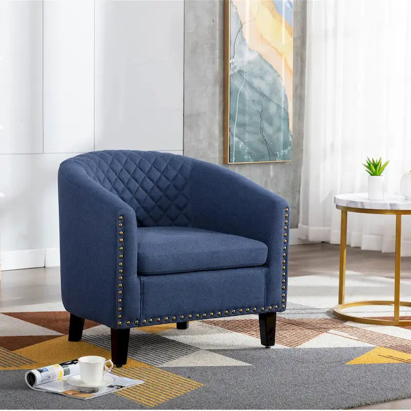 Barrel Accent Chair PU Leather Microfiber Solid Wood Legs Foam Seat Multi-Color