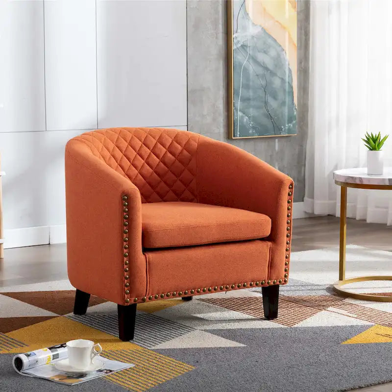 Barrel Accent Chair PU Leather Microfiber Solid Wood Legs Foam Seat Multi-Color