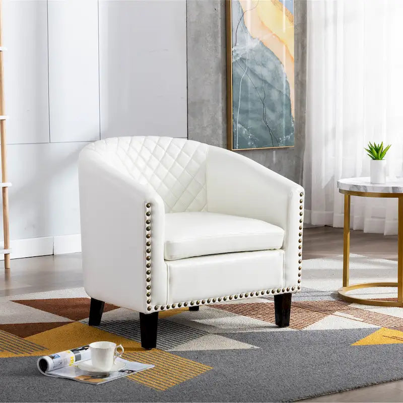 Barrel Accent Chair PU Leather Microfiber Solid Wood Legs Foam Seat Multi-Color