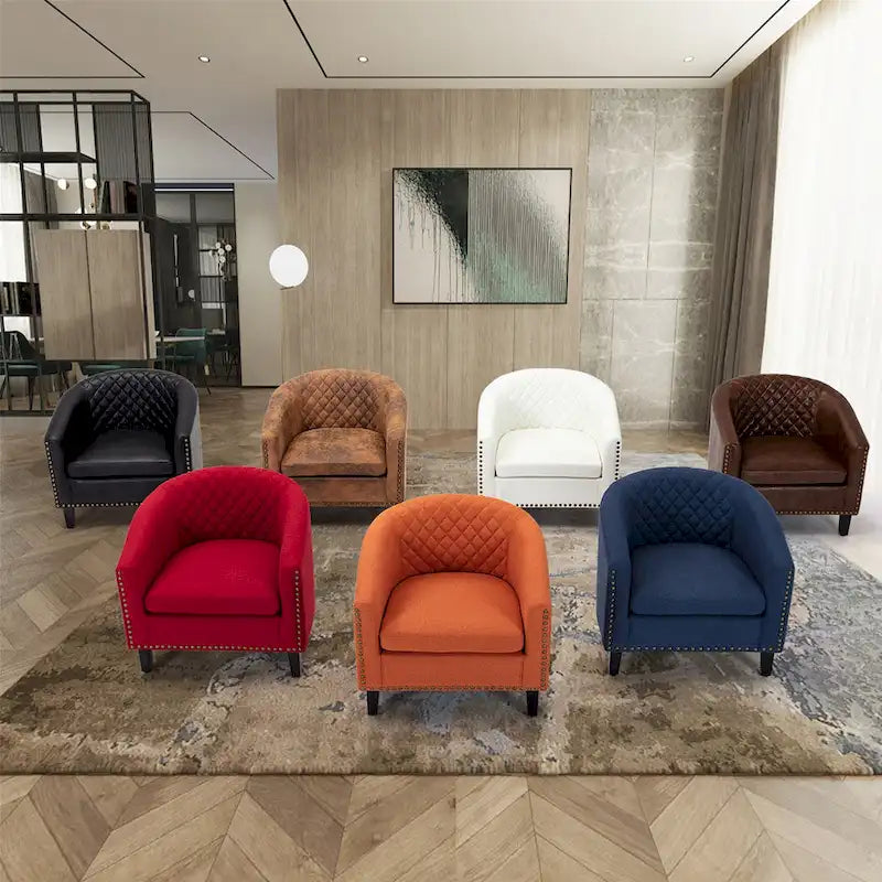 Barrel Accent Chair PU Leather Microfiber Solid Wood Legs Foam Seat Multi-Color