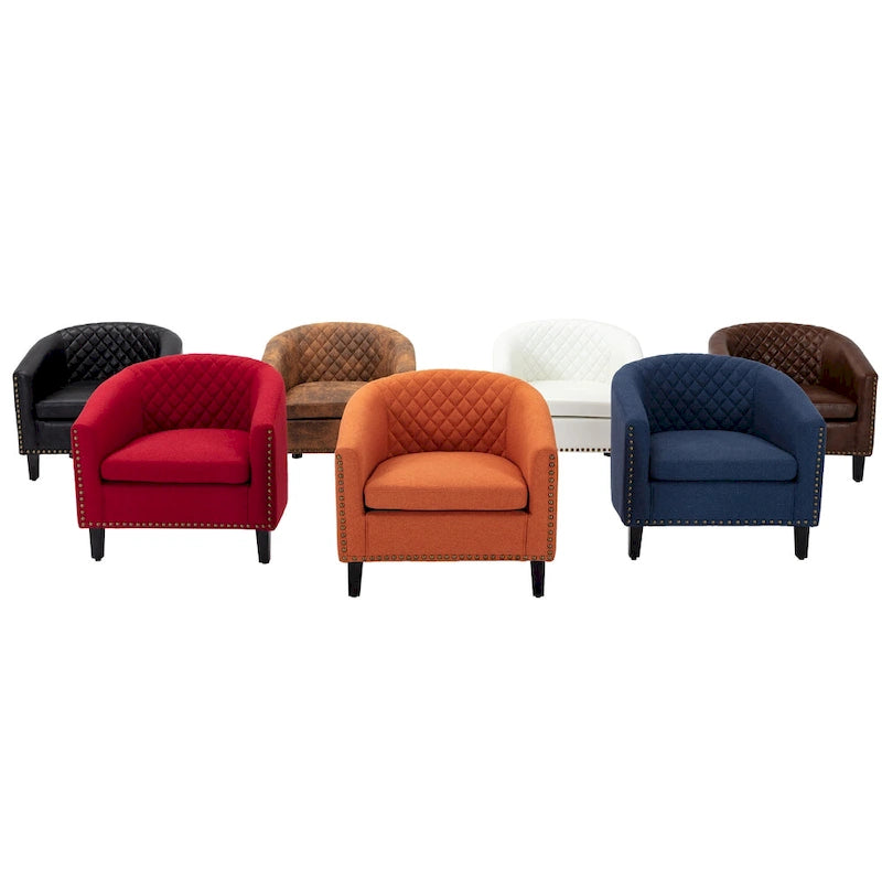 Barrel Accent Chair PU Leather Microfiber Solid Wood Legs Foam Seat Multi-Color