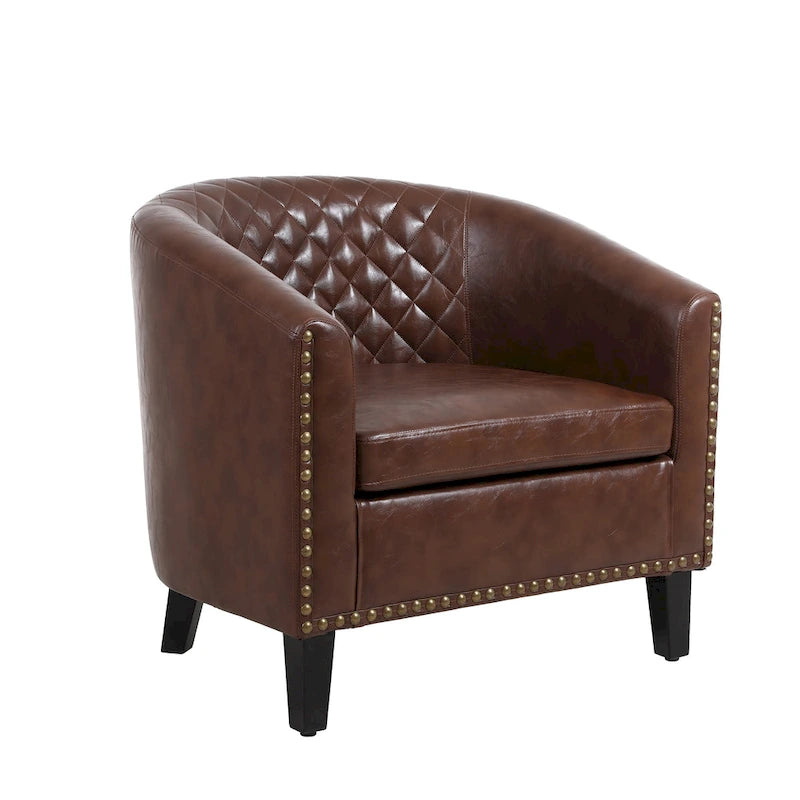 Barrel Accent Chair PU Leather Microfiber Solid Wood Legs Foam Seat Multi-Color