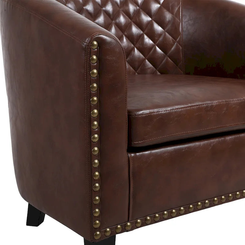 Barrel Accent Chair PU Leather Microfiber Solid Wood Legs Foam Seat Multi-Color