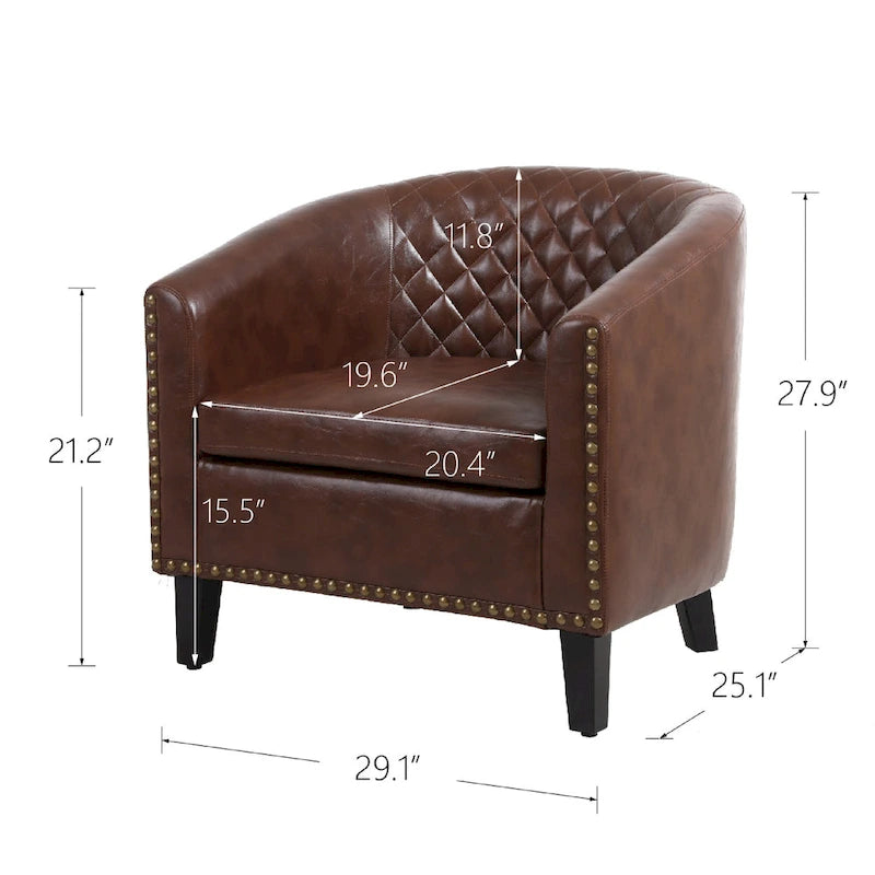 Barrel Accent Chair PU Leather Microfiber Solid Wood Legs Foam Seat Multi-Color