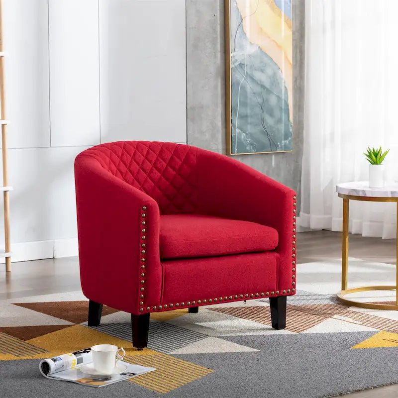 Barrel Accent Chair PU Leather Microfiber Solid Wood Legs Foam Seat Multi-Color