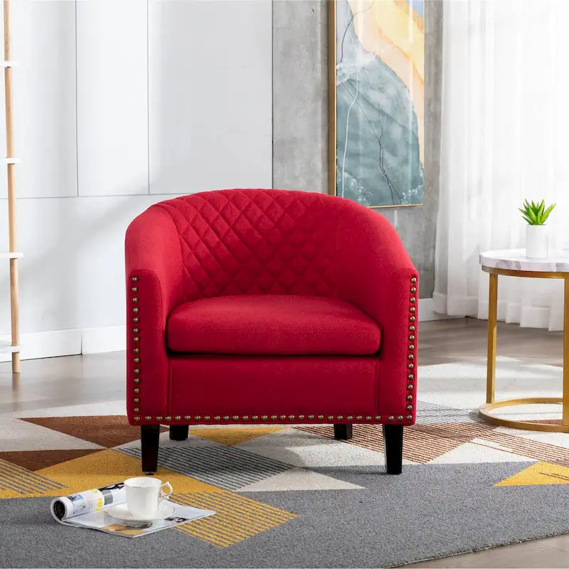 Barrel Accent Chair PU Leather Microfiber Solid Wood Legs Foam Seat Multi-Color