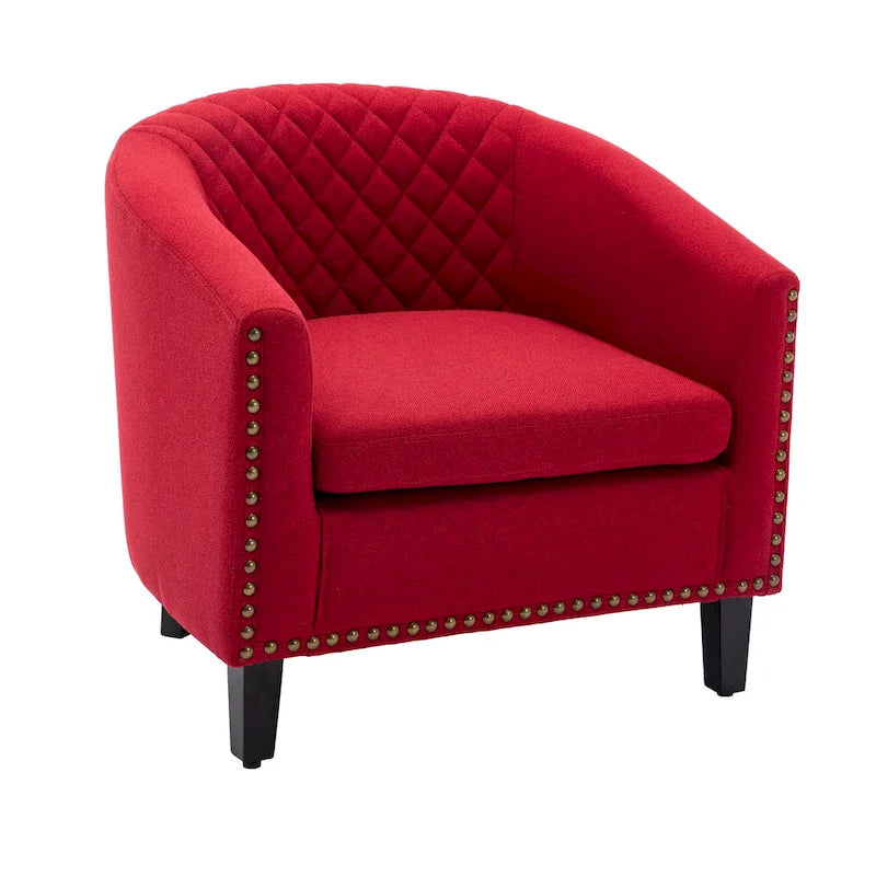Barrel Accent Chair PU Leather Microfiber Solid Wood Legs Foam Seat Multi-Color