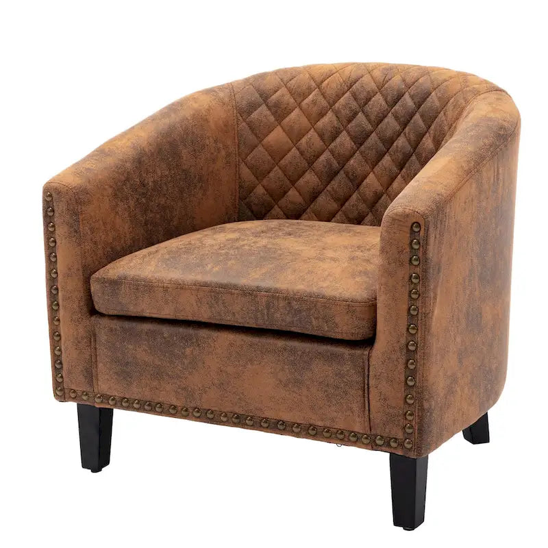 Barrel Accent Chair PU Leather Microfiber Solid Wood Legs Foam Seat Multi-Color