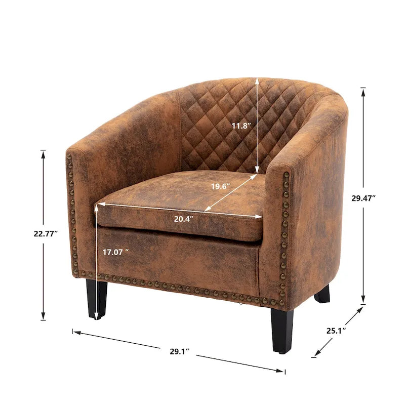 Barrel Accent Chair PU Leather Microfiber Solid Wood Legs Foam Seat Multi-Color