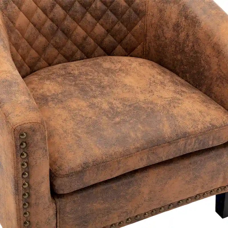 Barrel Accent Chair PU Leather Microfiber Solid Wood Legs Foam Seat Multi-Color
