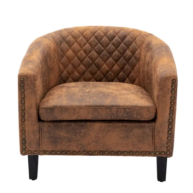 Barrel Accent Chair PU Leather Microfiber Solid Wood Legs Foam Seat Multi-Color