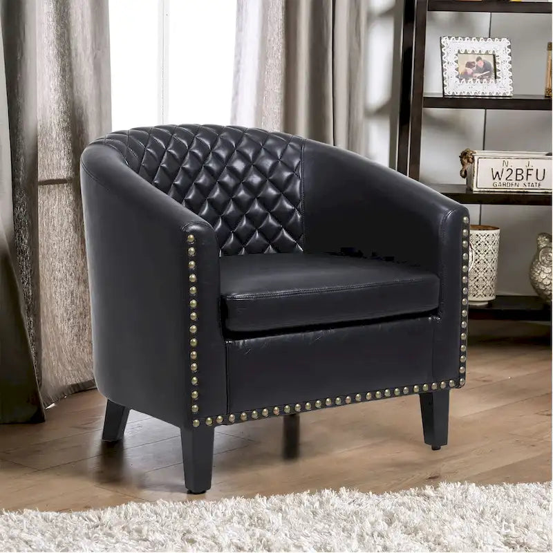 Barrel Accent Chair PU Leather Microfiber Solid Wood Legs Foam Seat Multi-Color