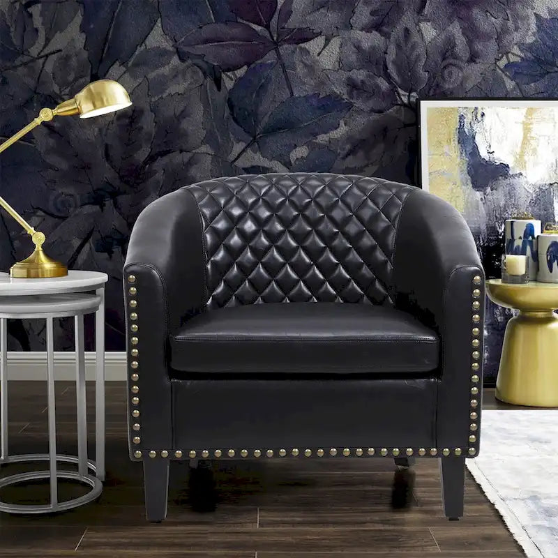 Barrel Accent Chair PU Leather Microfiber Solid Wood Legs Foam Seat Multi-Color