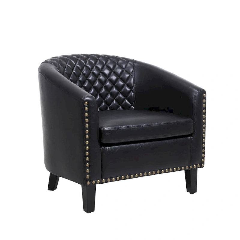 Barrel Accent Chair PU Leather Microfiber Solid Wood Legs Foam Seat Multi-Color