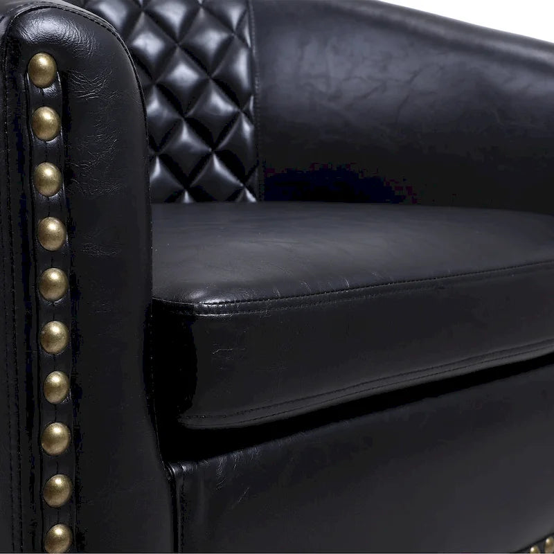 Barrel Accent Chair PU Leather Microfiber Solid Wood Legs Foam Seat Multi-Color