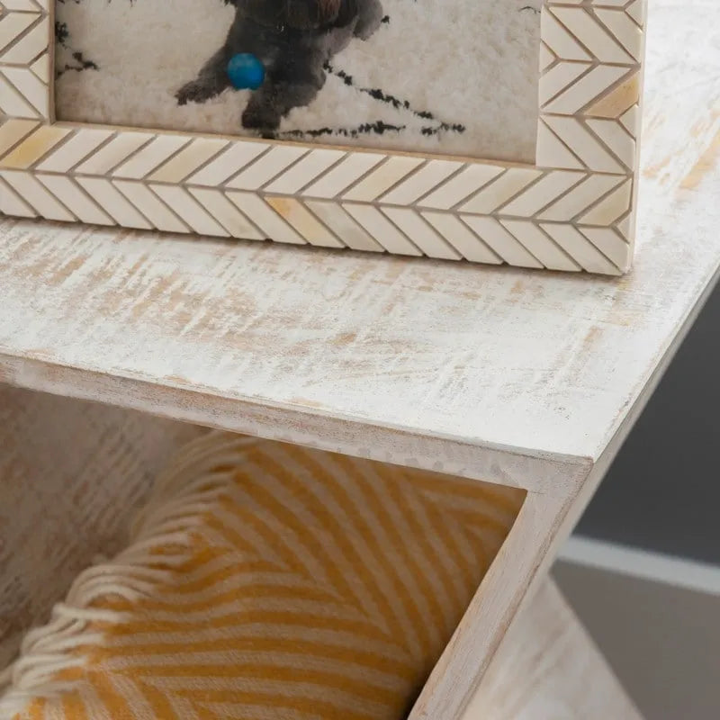Triangular Rough Sawn Mango Wood Side Table Vintage Natural Lacquer