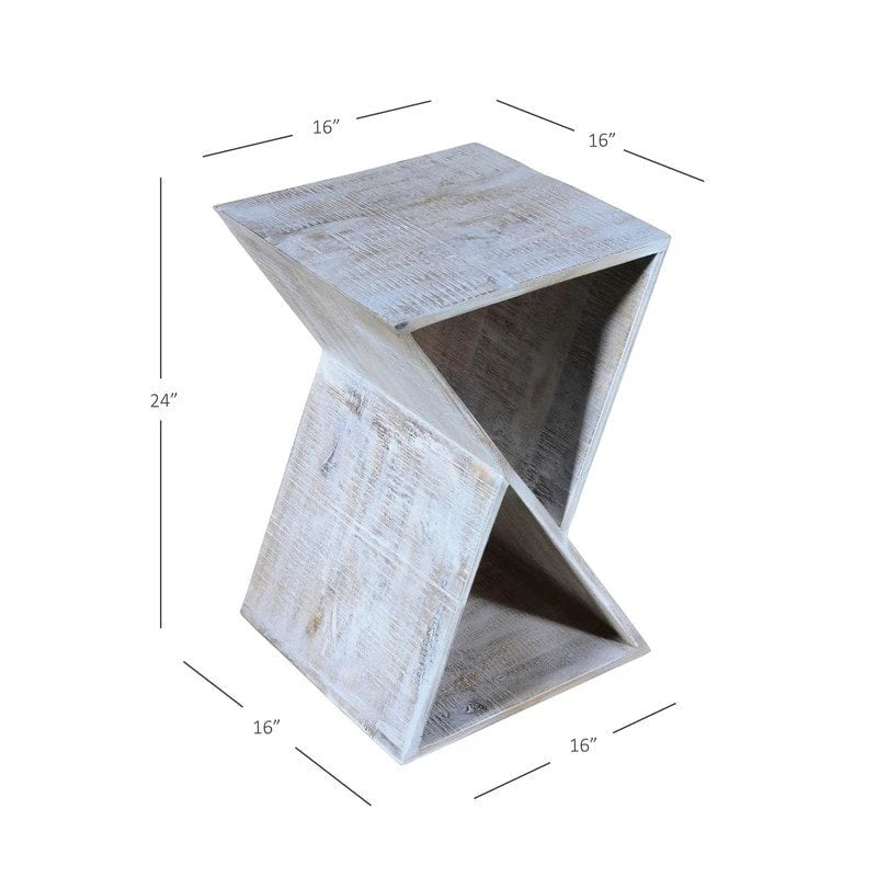 Triangular Rough Sawn Mango Wood Side Table Vintage Natural Lacquer