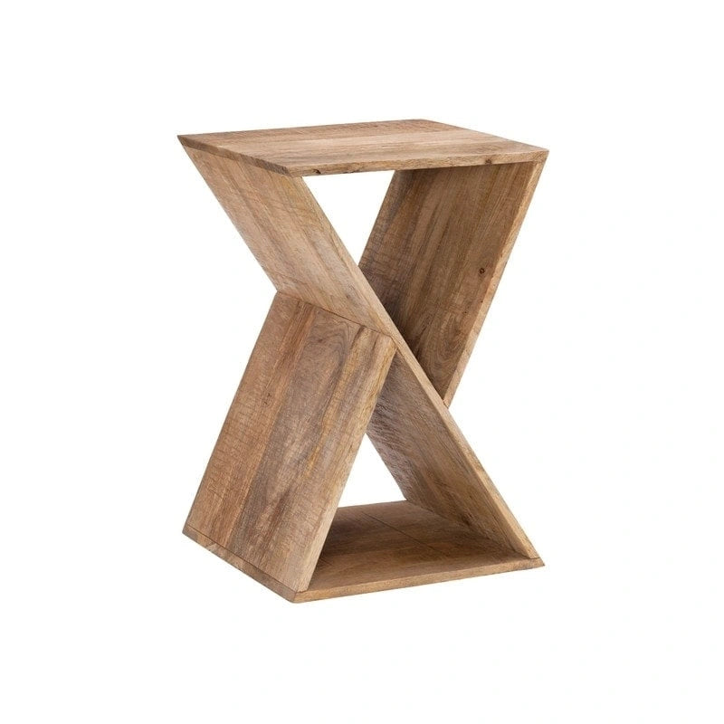 Triangular Rough Sawn Mango Wood Side Table Vintage Natural Lacquer