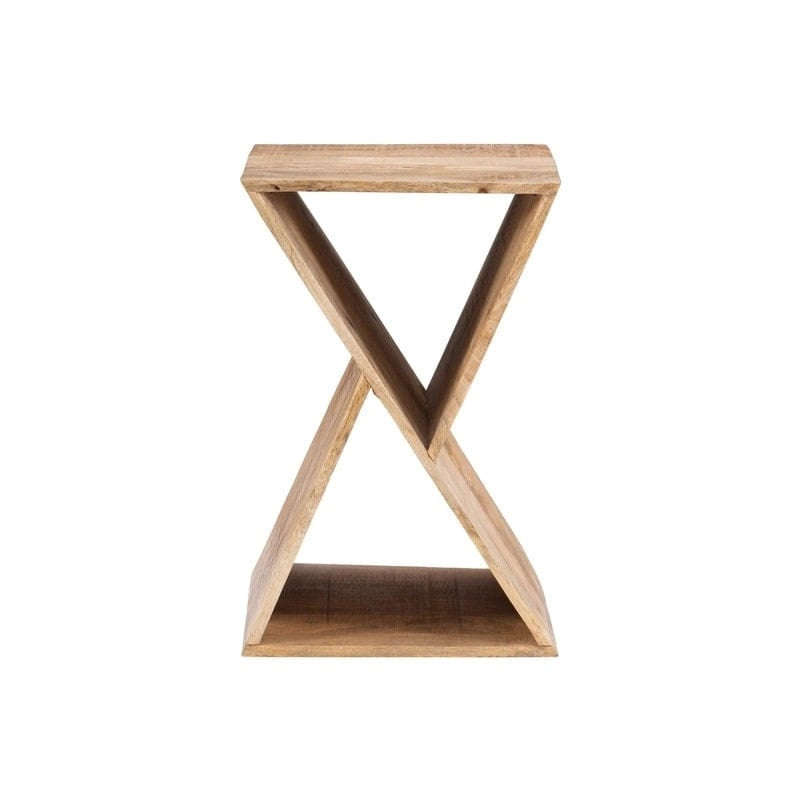 Triangular Rough Sawn Mango Wood Side Table Vintage Natural Lacquer