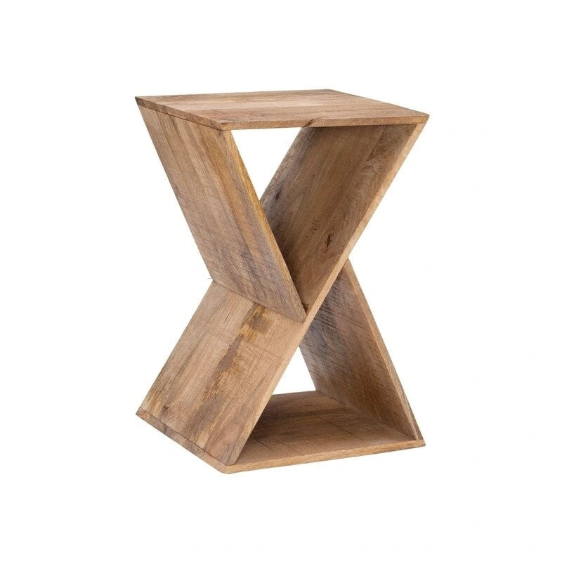 Triangular Rough Sawn Mango Wood Side Table Vintage Natural Lacquer