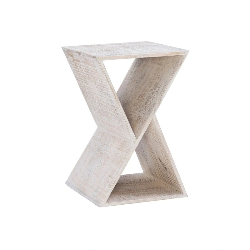 Triangular Rough Sawn Mango Wood Side Table Vintage Natural Lacquer