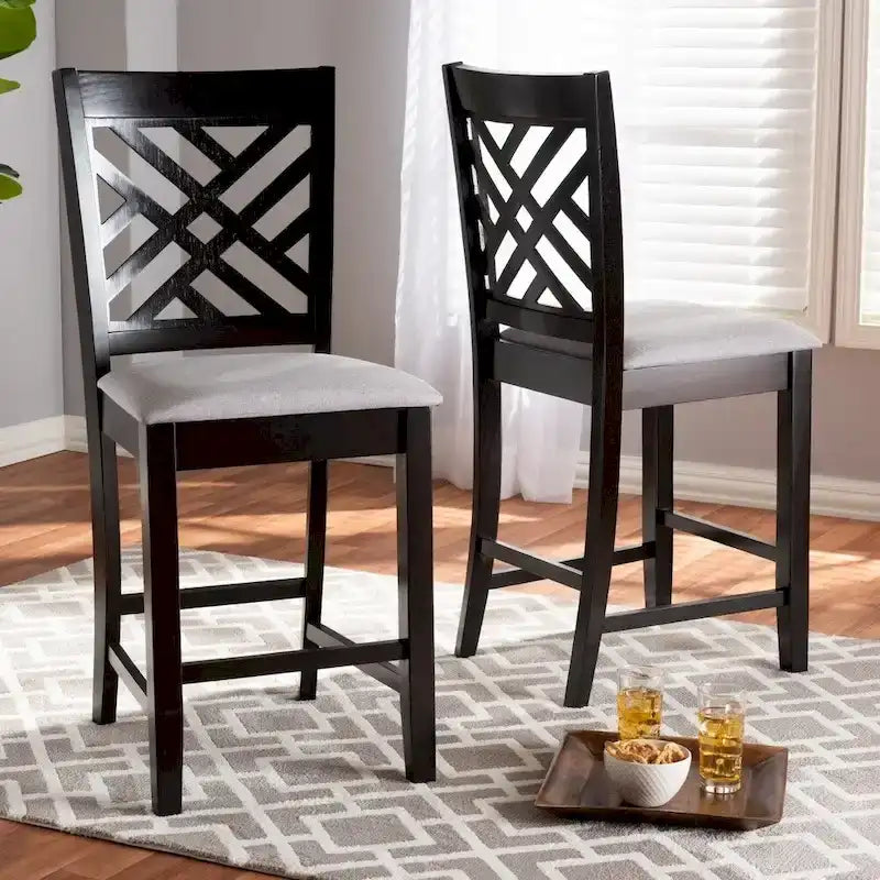 Modern Cut-Out Back Rubberwood Counter Stool Fabric Upholstery