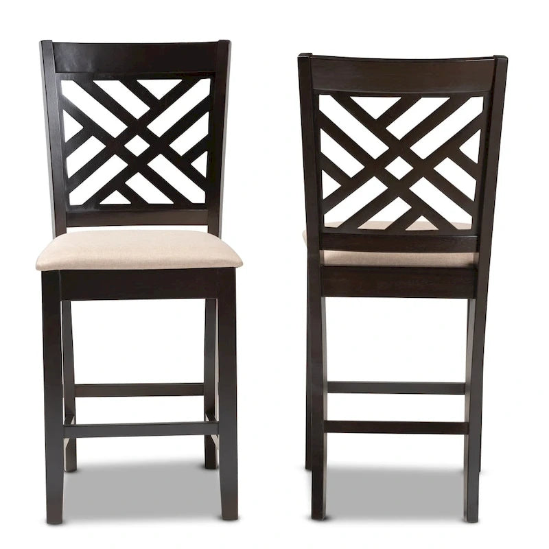 Modern Cut-Out Back Rubberwood Counter Stool Fabric Upholstery