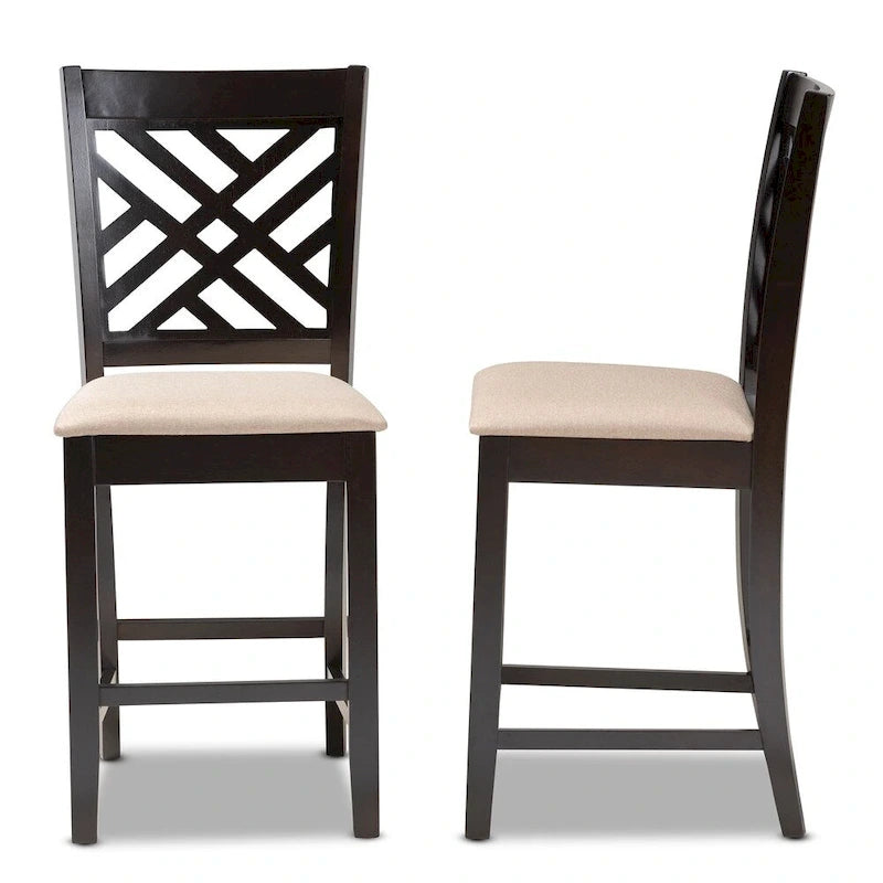 Modern Cut-Out Back Rubberwood Counter Stool Fabric Upholstery
