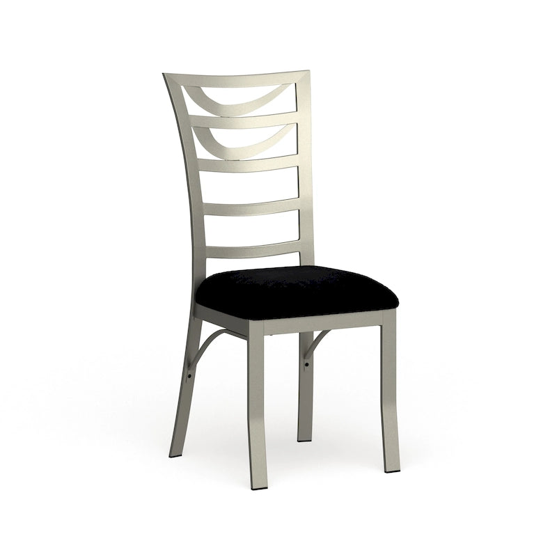 Modern Ladder-Back Dining Chair Silver Powder-Coated Metal Black Microfiber