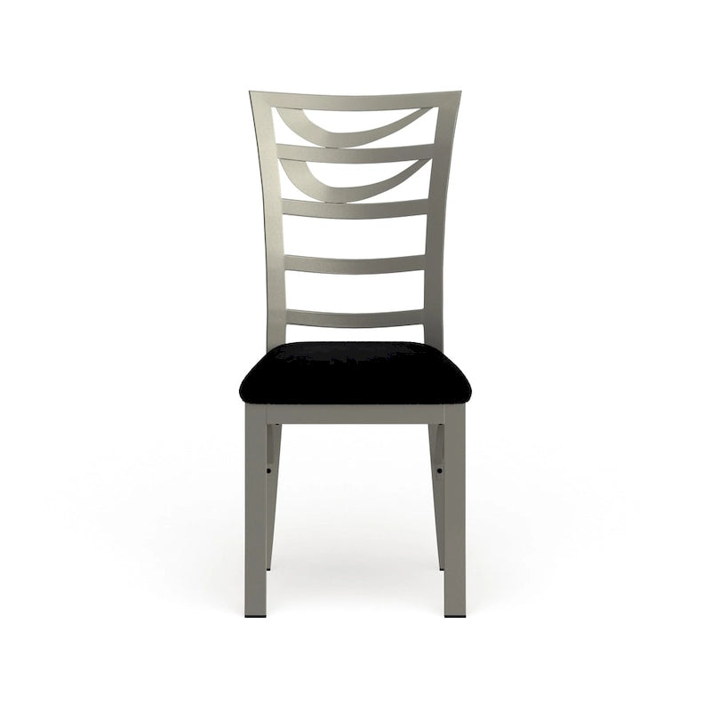 Modern Ladder-Back Dining Chair Silver Powder-Coated Metal Black Microfiber