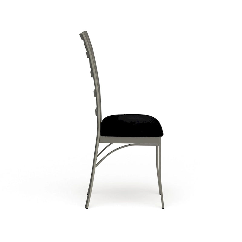 Modern Ladder-Back Dining Chair Silver Powder-Coated Metal Black Microfiber