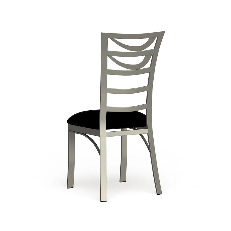 Modern Ladder-Back Dining Chair Silver Powder-Coated Metal Black Microfiber
