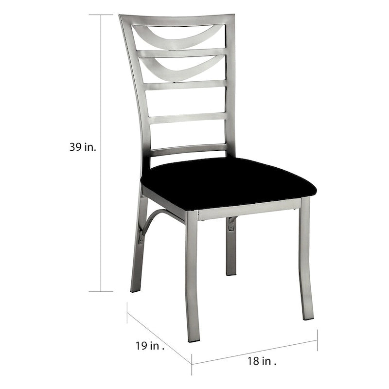 Modern Ladder-Back Dining Chair Silver Powder-Coated Metal Black Microfiber