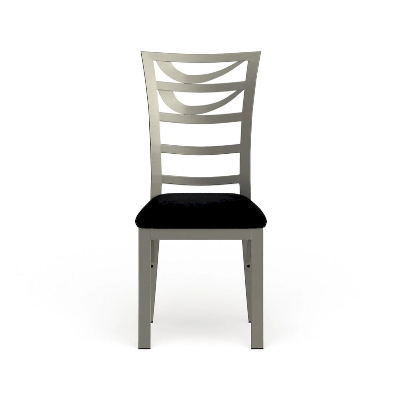 Modern Ladder-Back Dining Chair Silver Powder-Coated Metal Black Microfiber