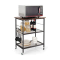 3-Tier Rolling Kitchen Cart Steel Frame Locking Casters Side Hooks Coffee
